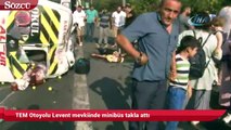 TEM Otoyolu Levent mevkiinde minibüs takla attı