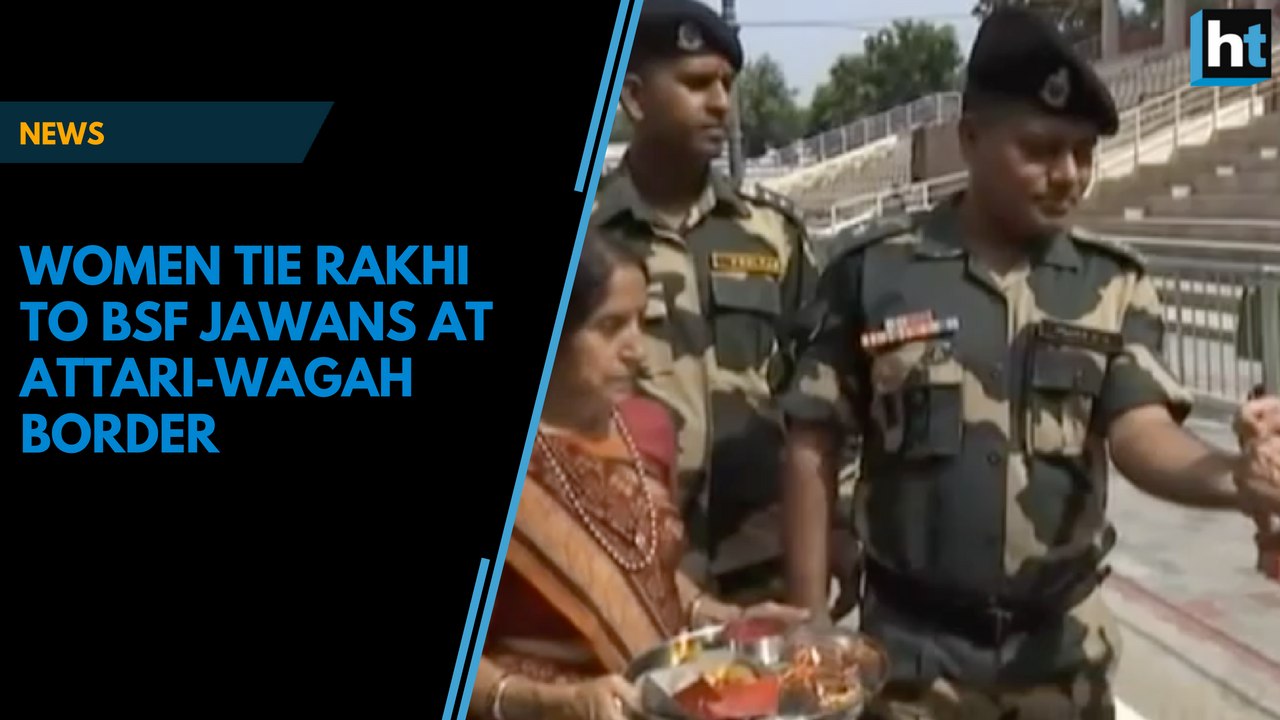 Women tie rakhis to BSF jawans at Attari-Wagah border