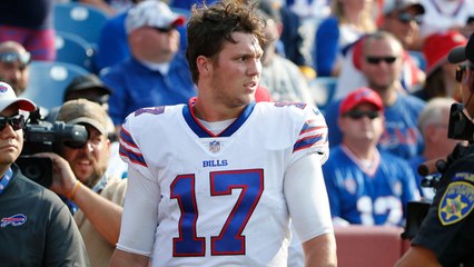 Josh Allen heads to locker room after being sent to the turf