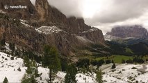 Rare snowfall covers the Italian Alps during summer