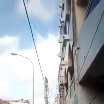 Chute spectaculaire d'un mouton qui finit accroché sur les fils électriques