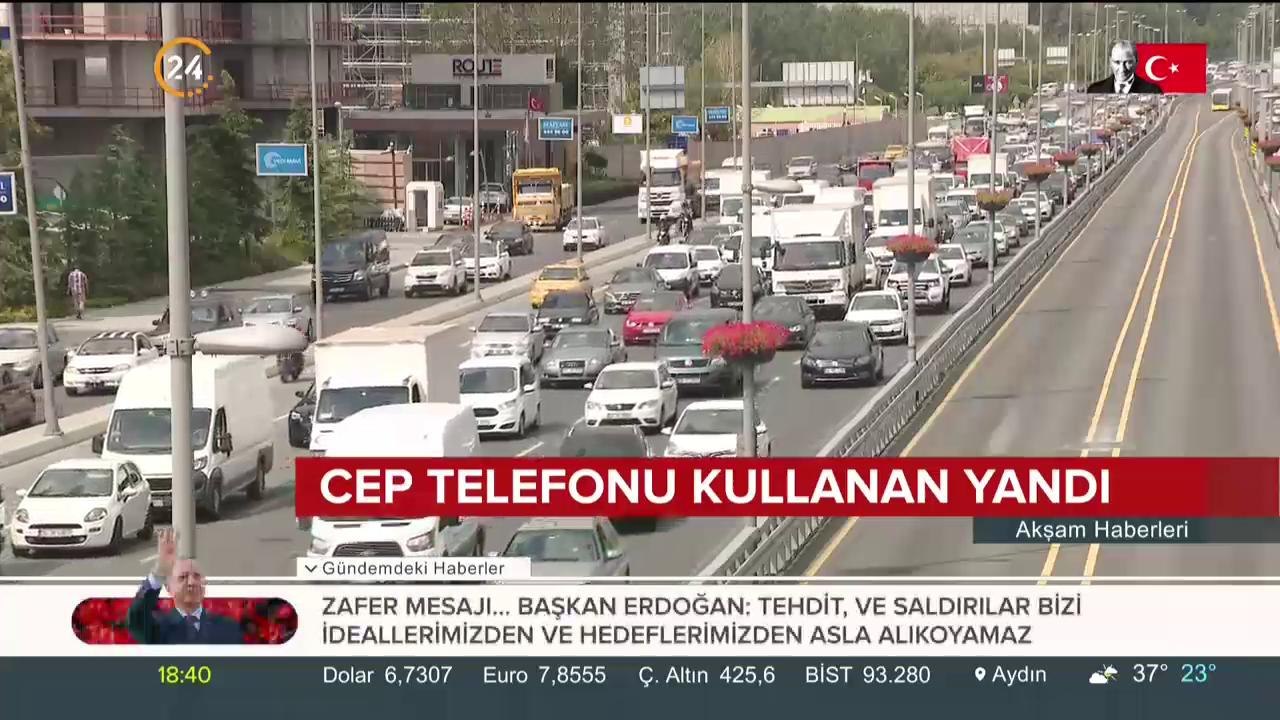 Araç kullanırken cep telefonu kullanan yandı