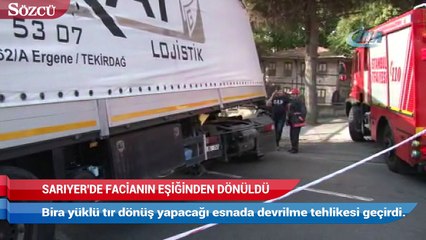 Maslak’ta dönüş yapan TIR devrilme tehlikesi geçirdi! Ayazağa istikameti trafiğe kapandı