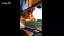 Two lorries burst into flames after China motorway collision