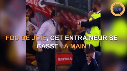 Fou de joie, cet entraineur se casse la main !