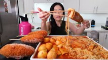 STRETCHY MOCHI SPICY RICE CAKES MUKBANG | EATING SHOW