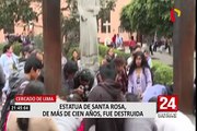 Centro de Lima: estatua de Santa Rosa de Lima quedó destruida tras caer de su base en convento