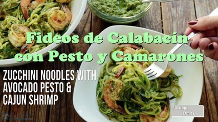 Tallarines de Calabacín al Pesto y Camarones