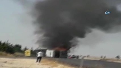 Devrilen Asfalt Kamyonu Alev Aldı