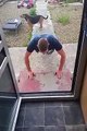 dog has other plans as mate does push ups