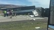 Wreckage on Highway After Deadly Collision Between Passenger Bus and Semi Truck