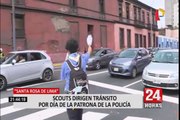 Scouts dirigen tránsito en Lima por el Día de Santa Rosa