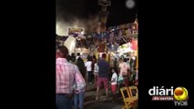 Vídeos mostram brinquedo pegando fogo em parque no centro de Sousa