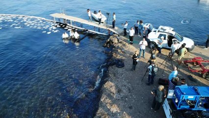 Foça'daki petrol kirliliği havadan görüntülendi