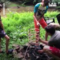 These guys are spending their summer making every day an adventure - on this day, they built a hot tub out in the forest! 