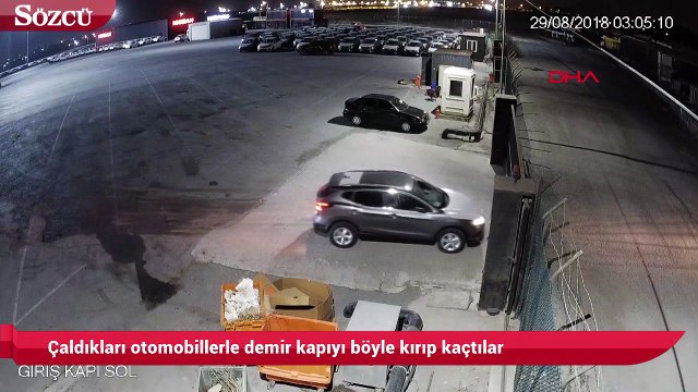 Çaldıkları otomobillerle demir kapıyı böyle kırıp kaçtılar