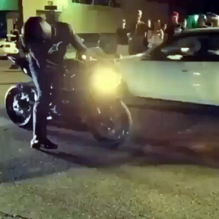 Burnout ..Wheelie...Stoppie and black flip all in 4 seconds.