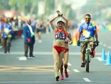 Chinese athletes Yang and Qie finish one two in women's 20km walk race at #AsianGames.