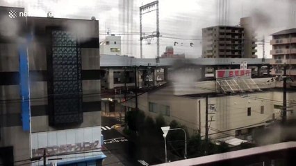 Part of roof explodes after touching wires during Typhoon Jebi