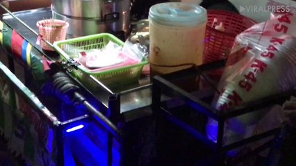 Street Food Cart With Flashing Blue Lights