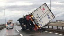 Trucks Upturned by Typhoon Jebi Winds in Osaka