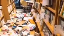 Library Books Piled on the Floor After Powerful Hokkaido Earthquake