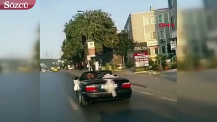 İstanbul'da gelin arabasıyla cadde ortasında drift