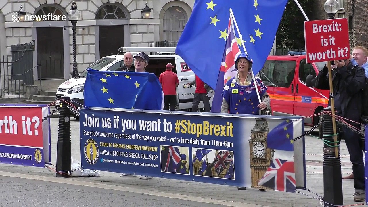 Pro-Brexit demonstrators counter anti-Brexit protest outside Parliament