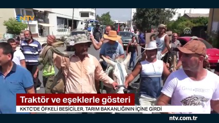 Eşek ve traktörlerle sokaklara döküldüler (KKTC'de besicilerin protestosu)