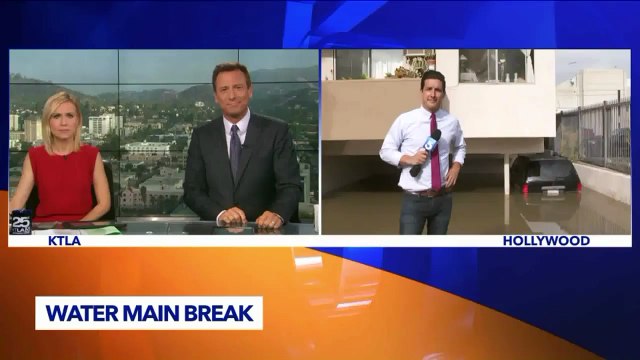 SUV Submerged After Water Main Break Floods Parking Lot in Hollywood