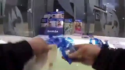 Guy pays his sixty dollar fine in 5c and 10c pieces