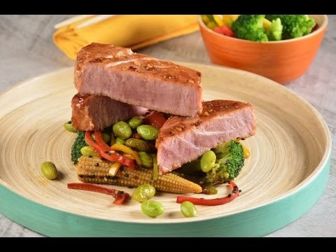 Atun Teriyaki con Verduras y Edamames