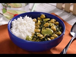 Arroz con Habas, Garbanzo y Espinacas al Curry
