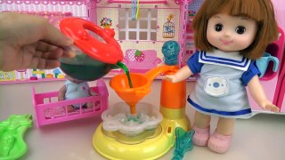 Baby doll and fruit jelly maker kitchen play
