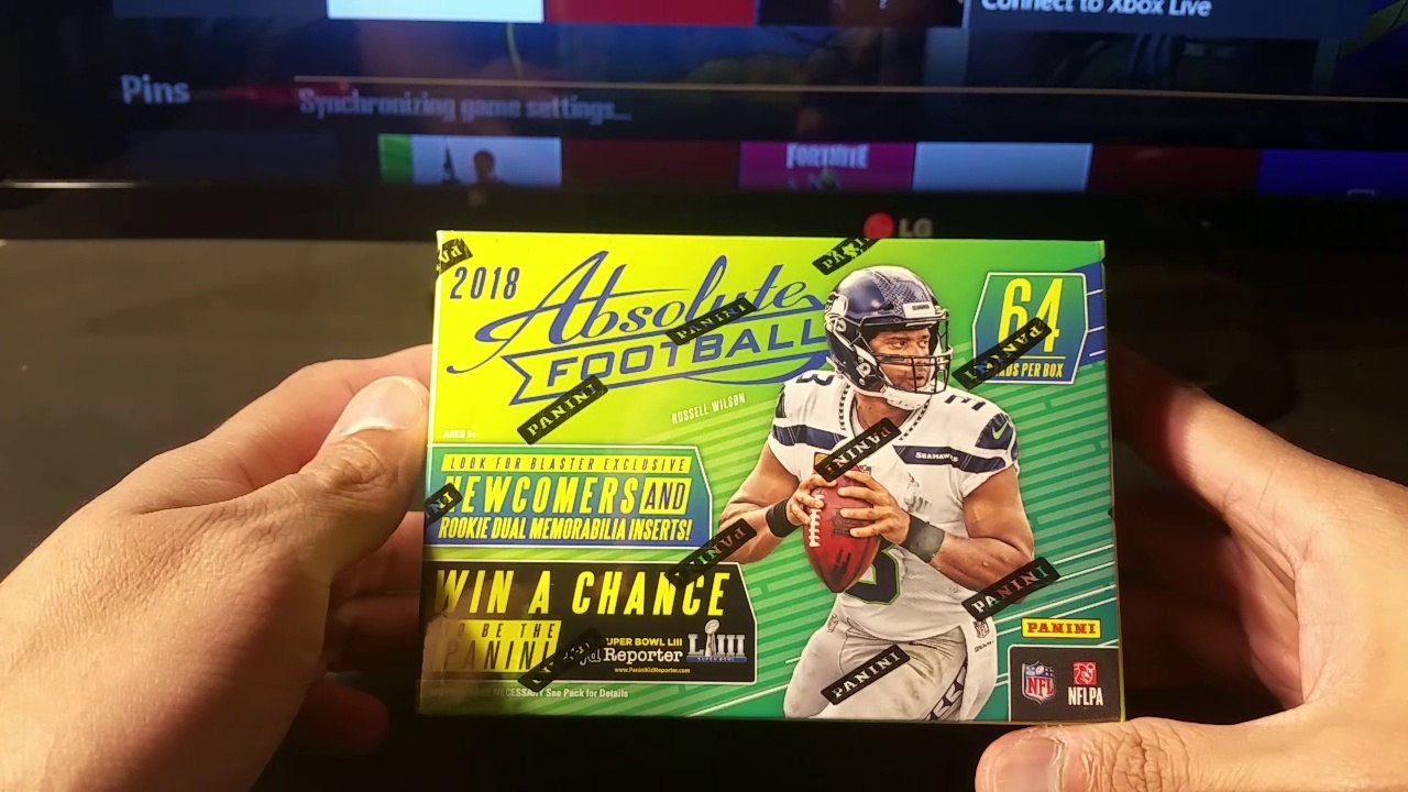 2018 Panini Absolute Football NFL trading cards blaster box. 1 autograph or memorabilia per box.