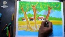 Oil pastel drawing scenery tuition step by step _ real time video ( 332 )