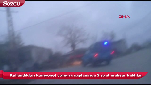 Çamurlu yolda 2 saat mahsur kaldılar