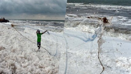 மெரினா கடலில் ஏற்பட்ட திடீர் மற்றம்... வீடியோ