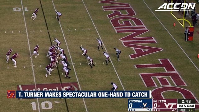 Virginia Tech WR Tre Turner Makes Spectacular One-Hand TD Catch vs. Virginia