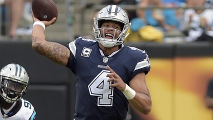 Dak throws across his body and hits Allen Hurns for 20 yards