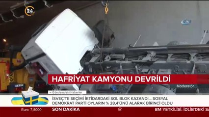 Hafriyat kamyonu devrildi