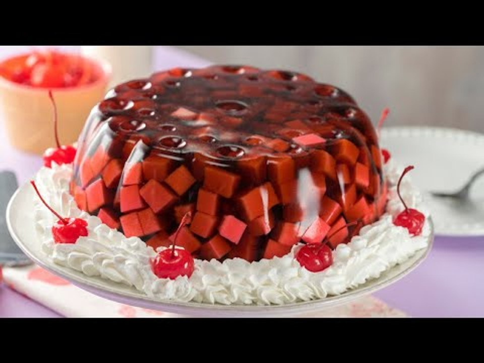 Gelatina de Mosaico de Refresco Bajo en Calorías con Cereza