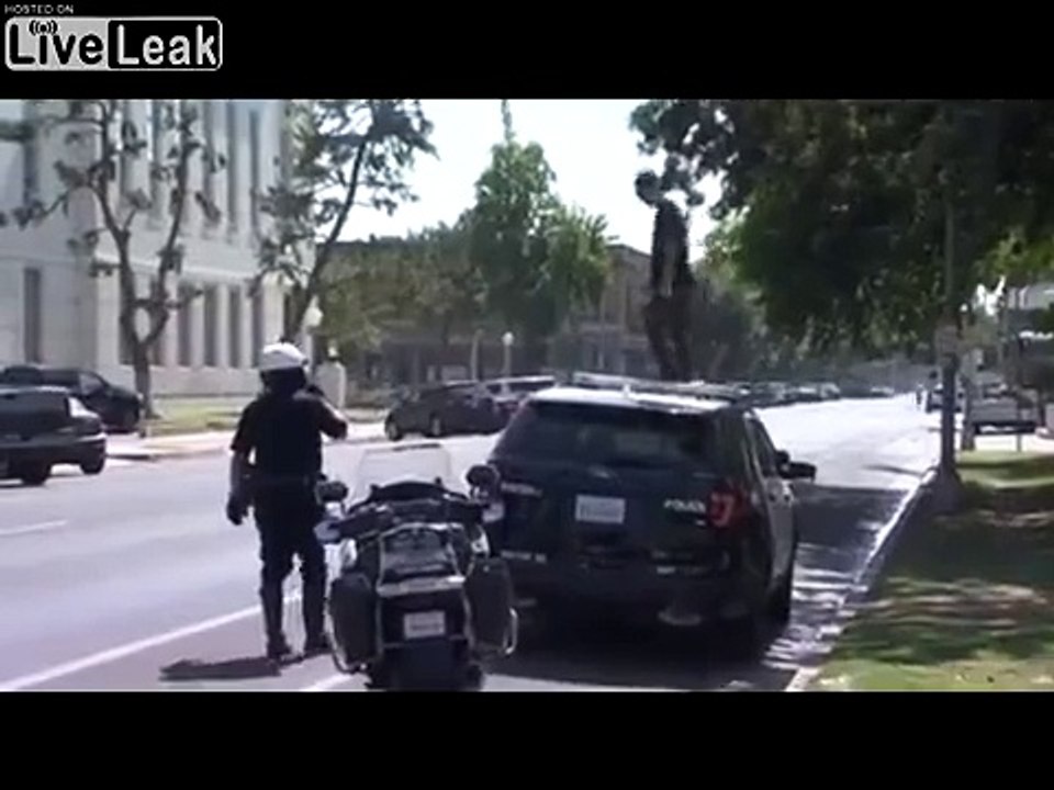 Il casse une voiture de police debout sur le toit... arrestation facile !