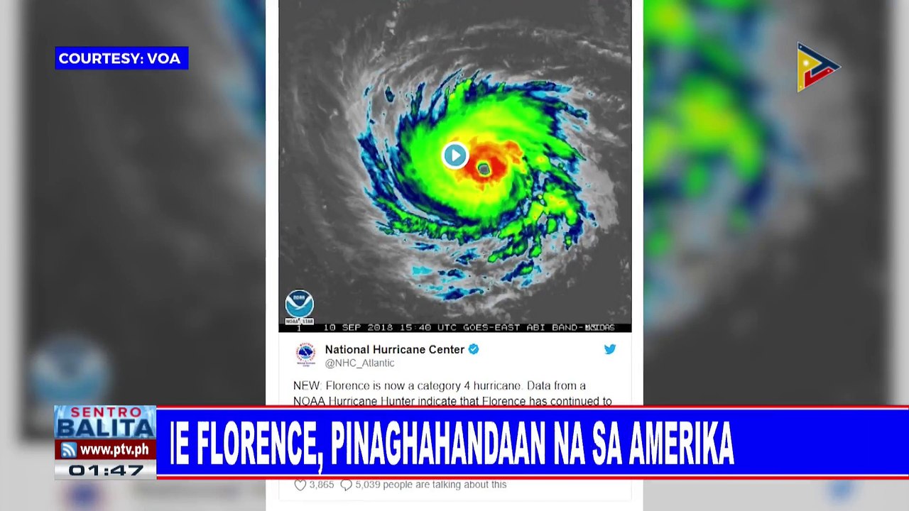 GLOBALITA: Hurricane Florence, pinaghahandaan na sa Amerika; Anibersaryo ng 9/11 attack, gugunitain ng Estados Unidos; 13 militante sa Pakistan, hinatulan ng parusang kamatayan; 'Pagsasayaw vs karahasan', inilunsad sa Turkey