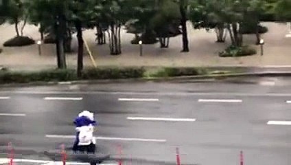 Poor Delivery Guy Struggling Against Bad Weather