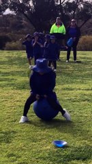 Little girl hilariously fails at bouncy ball race
