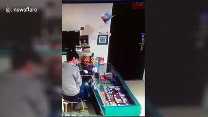 Cup noodle sent flying after lighter underneath it explodes