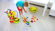 Vlad and Nikita Pretend Play with Cleaning Toys and help Mom