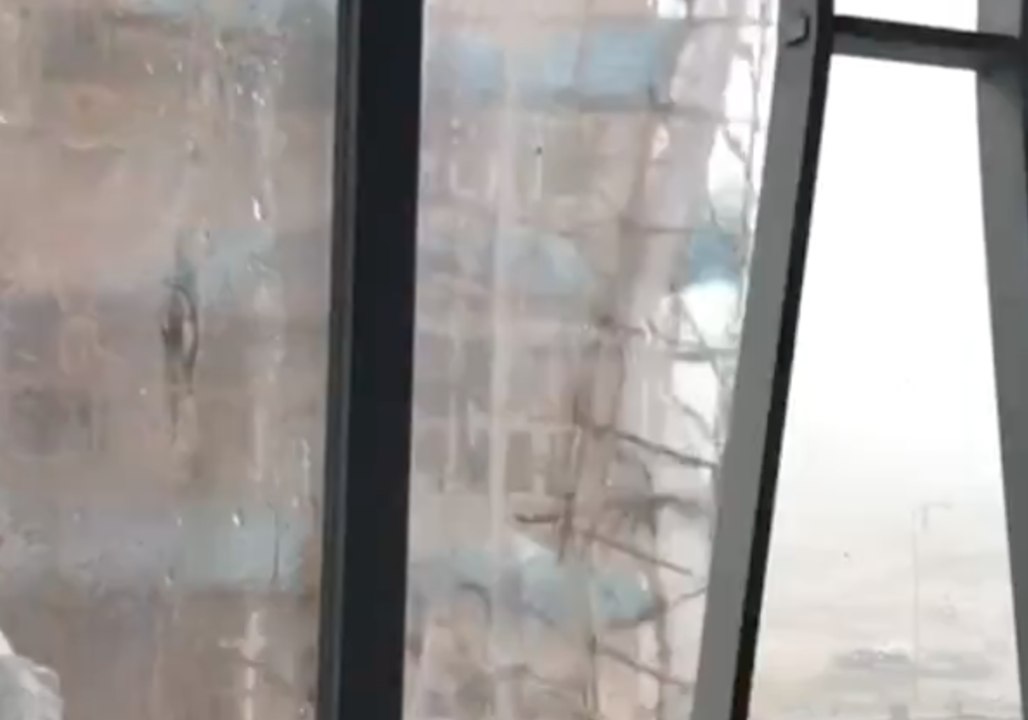 Bamboo Scaffolding Blown Around by Typhoon Mangkhut in Hong Kong