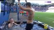 Caen fans celebrate goal in sideline hot tub!